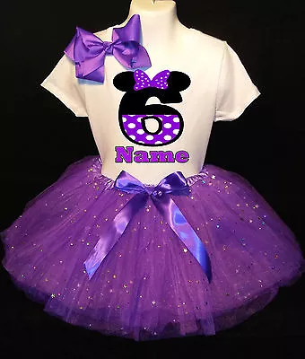 MINNIE MOUSE **With NAME** 6th Sixth 6 Birthday Purple Tutu Dress Fast Shipping  • $17.50