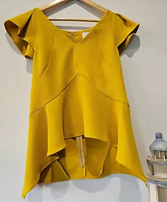 Veronika Maine Womens Hi-lo Mustard V-neck Short Flutter Sleeve Blouse 16 • $34