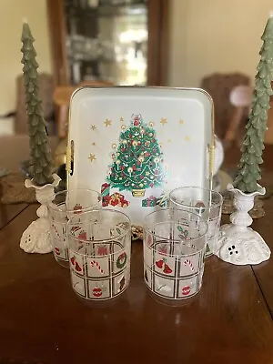 Vintage Libbey Christmas Old Fashioned Glasses Frosted Windowpane Set Of 4 • $30.24