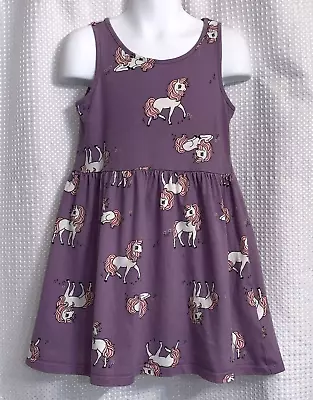 H&M Girls 5T-6 Knit Tank Dress Unicorn Print  ￼  Purple Color 100% Cotton • $7.49