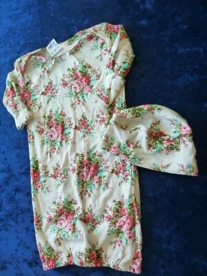 Mad Sky Los Angeles Boutique Infant Baby Girl Shabby Floral Gown Hat Set 0-3 NEW • $39.99