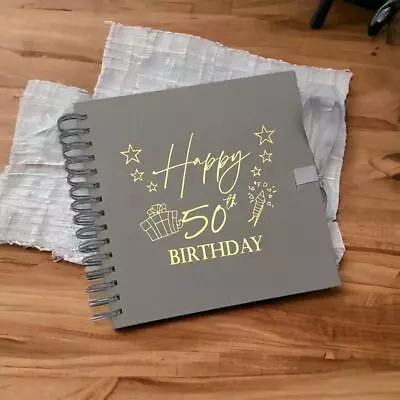 50th Birthday Memories With Grey Guest Book Or Scrapbook Album Gold Print • £15.99