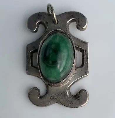 Vintage Modernist Mexico Silver Malachite Pendant Boho Hippie Mexican • $24