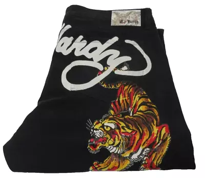 Ed Hardy Men's Denim Black Slim Fit Crawling Tiger Print Jeans Size 36 • $59.99