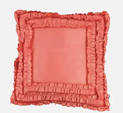 Thro Marlo Lorenz Throw Pillow Coral Fringe Ruffle Orange Pink Square • $19.97