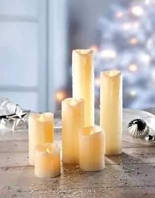 £12.99 • Buy Flameless Dripping LED Battery Real Wax Skinny Pillar Safety Candles Set Of 6 