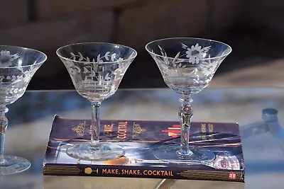 4 Vintage Etched Cocktail ~ Martini Glasses Set Of 4 Mis-Matched Cocktail Glass • $88