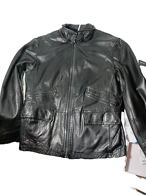 Banana Republic Leather Jacket Men's Size M Black Motorcycle Cafe Racer Moto • $65