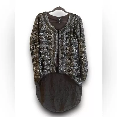 NU DENMARK Beaded Embellished Tailcoat Blazer Black Metal Gray Jacket Women's XS • $39.99