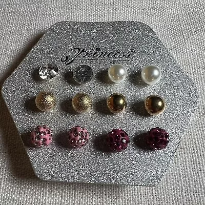 Princess Accessories 6 Pair Variety Pack Of Round Studded Earrings • $8.99