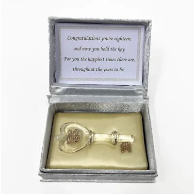 £9.45 • Buy Glass Key Beautiful For Boy/girl 18th Happy Birthday Present Box- 7.5 Cm Approx.