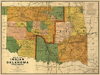 Indian Territory Historic 1892 Vintage Style Oklahoma Wall Map 18x24 • $11.95