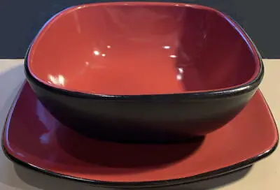 Corelle Hearthstone Stoneware Chili Red Square Bowl 6.75  & Plate 8.75  Set • $9.99