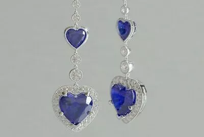 2ct Sapphire Simulated Diamond Halo Drop Earrings 14k White Gold Plated • $159.99