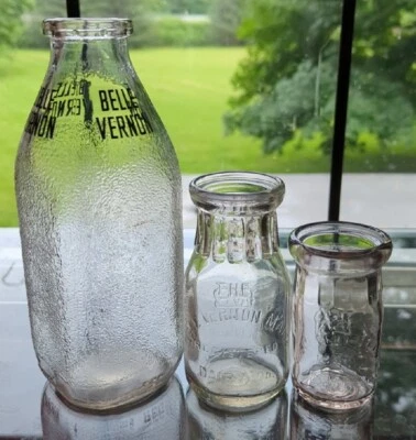 $17.99 • Buy Lot 3 Belle Vernon Mapes Milk Dairy Bottles Cleveland Ohio OH Cuyahoga County