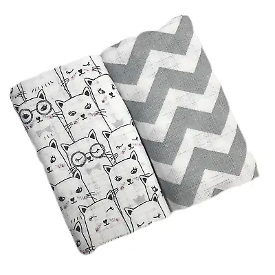 ✅  2 Pack Cats Grey Muslin Squares 70x80 100% Cotton Baby Bibs Nappy Burp Cloth  • £7.42