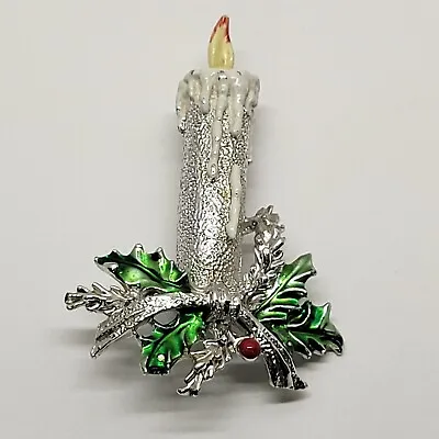 VTG Designer Signed Gerrys Christmas Winter Holly Brooch Pin Sparkly Silver • $13.49