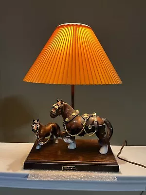 Vintage Clydesdale Horses Pony Table Lamp With Shade - Gilbert Products - 16in • $32.95