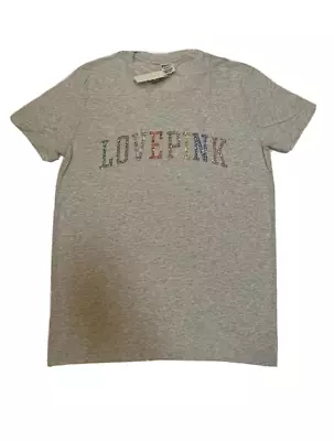 Victoria Secret PINK Campus Crew Tee Grey Rainbow Shine Small To 2XL Oversized • $24.99