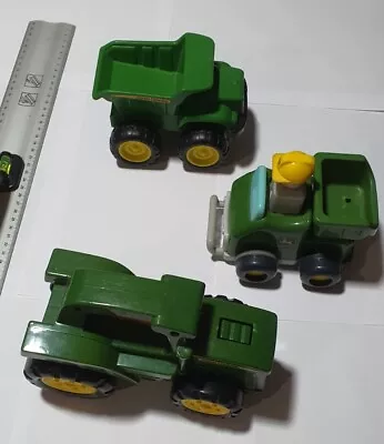 3x John Deere Torch Tractor (working) & Plastic Dump Trucks (2x ERTL + 1x Tomy) • $13.50