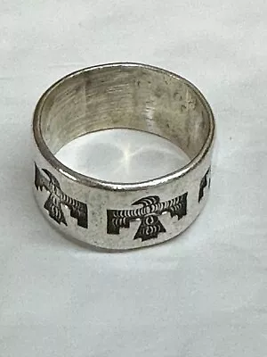 Vintage Navajo Bell Trading Sterling Thunderbird Ring Wide Band Size 7 • $59.99