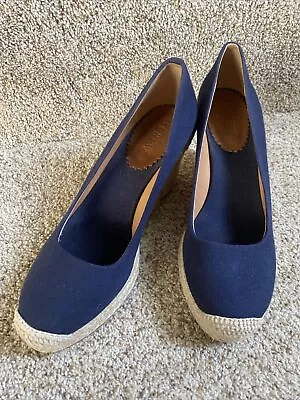 J. Crew Seville Women's Navy Blue Closed Toe Canvas Espadrille Shoes Sz 9 • $34.99