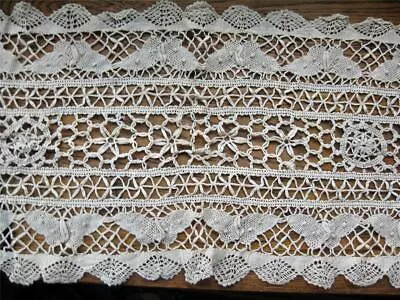 Old Vintage BEDFORDSHIRE 46x14 Bobbin LACE Runner 24 BUTTERFLIES Handmade Ecru • $44