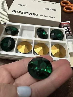 FOUR (4) Vintage Swarovski Crystal Round Emerald  Green Stone 27mm 1201 Austria • $20