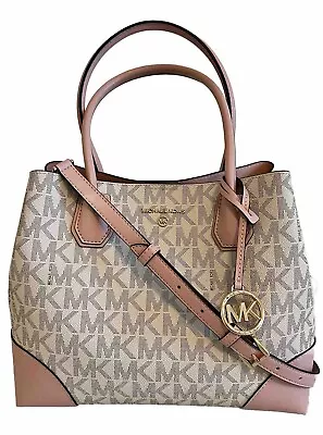 NWT Michael Kors Mercer Gallery Vanilla & Pink Logo Tote Crossbody Shoulder Bag • $19.50