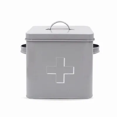 Grey First Aid Box Storage Tin Metal Minimalist Container With Airtight Lid • £13.95