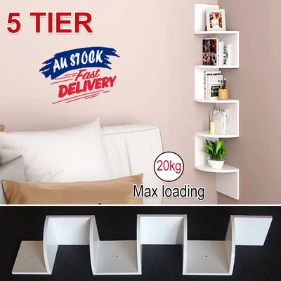 $30.99 • Buy 5 Tier Display Shelf Floating Corner Mount Storage Wall Shelf Floating Bookshelf