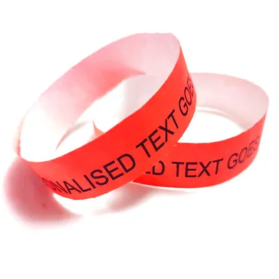 £3 • Buy 100 Red 19mm Personalised Tyvek Wristbands Entry Party Custom Ticket Entrance 