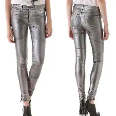 NWT J Brand Metallic Silver Coated Super Skinny Jeans Faux Leather-Feel Size: 23 • $38