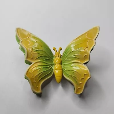 Vintage Yellow Green Enamel Butterfly Brooch Pin Germany 3 Dimensional MCM 2” • $14.95