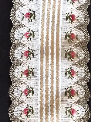 Vtg Silk? EMBROIDERED FABRIC RIBBON Trim Floral 2  Wide Cream WPink Flowers 263  • $30