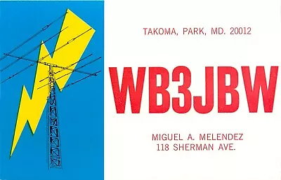 QSL Card Postcard WB3JBW Miquel Melendez Takoma Park Maryland Ham Radio Postcard • $5.99