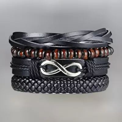 Leather Infinity Eternity Bracelet Men Women Braided Woven Ethnic Tribal • $9