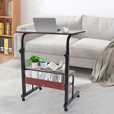 Mobile Sofa Side Table Laptop Table Book Desk Cart Tray Adjustable W/ Wheels • $35.17
