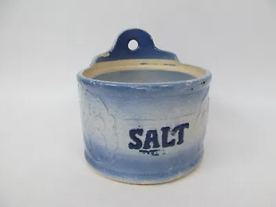 Antique Salt Canister Hanging Box Blue And White • $21.24