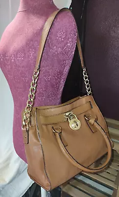 Michael Kors Large Hamilton Cognac Brown Leather Satchel Shoulder Bag • $54