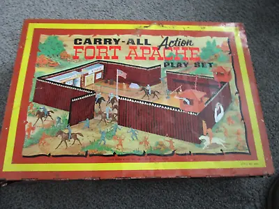 Vtg Original Marx Tin Fort Apache Carry Set Soldiers Indians Cowboys 99 Pieces • $62.50