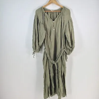 Maurie And Eve Womens Dress Size 10 Khaki Green Shift Midi Long Sleeve 075862 • $25.70