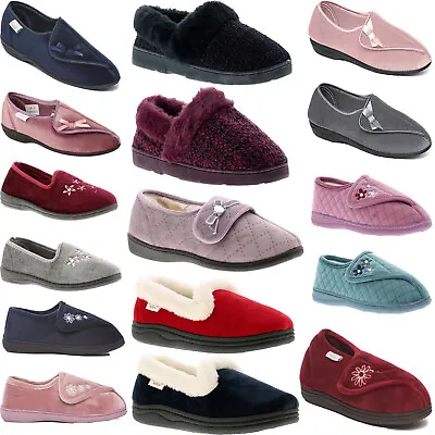 Ladies Womens Slippers Orthopedic Adjustable Wide Fit Warm Lined Shoes • £14.99