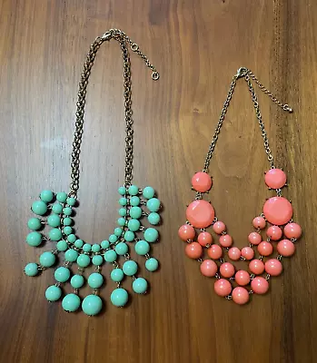 2 Statement Bauble Bubble Necklaces ~ Mint Green & Coral Pink ~ Like J Crew • $6.99