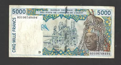 5000 FRANCS FINE BANKNOTE FROM WEST AFRICAN STATES/MALI 2003  PICK-413Dl • $2.65