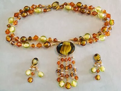 Rare Find Vintage West Germany Porphyry Glass Stone Necklace Earrings Demi Parur • $49.99