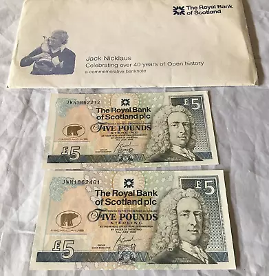 2 Jack Nicklaus Commemorative £5. Bank Note's Uncirculated. • £22.50