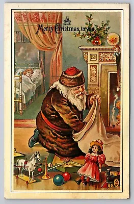 EStampsNet - Brown Santa Claus Vintage Christmas Postcard  • $8