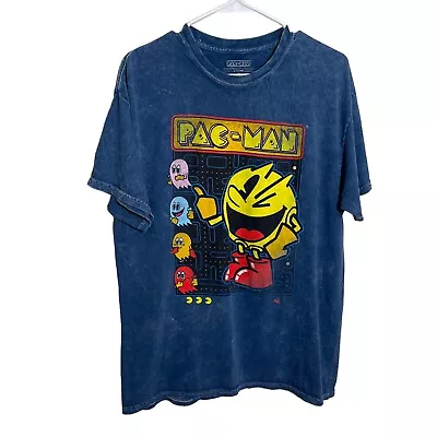 PacMan T-Shirt Medium Blue Short Sleeve Crew Neck Graphic Tee Shirt • $6.30