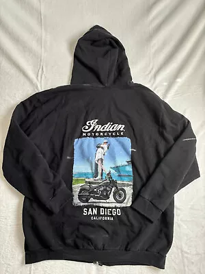 Indian Motorcylcle Black Long Sleeve Full Zip Hoodie San Diego California XL • $24.99